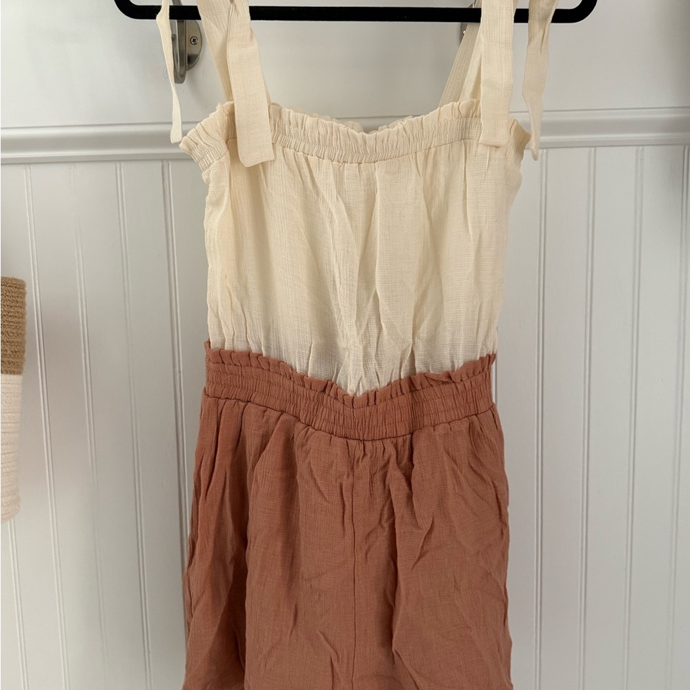 Mine Cream Elastic Waist Romper